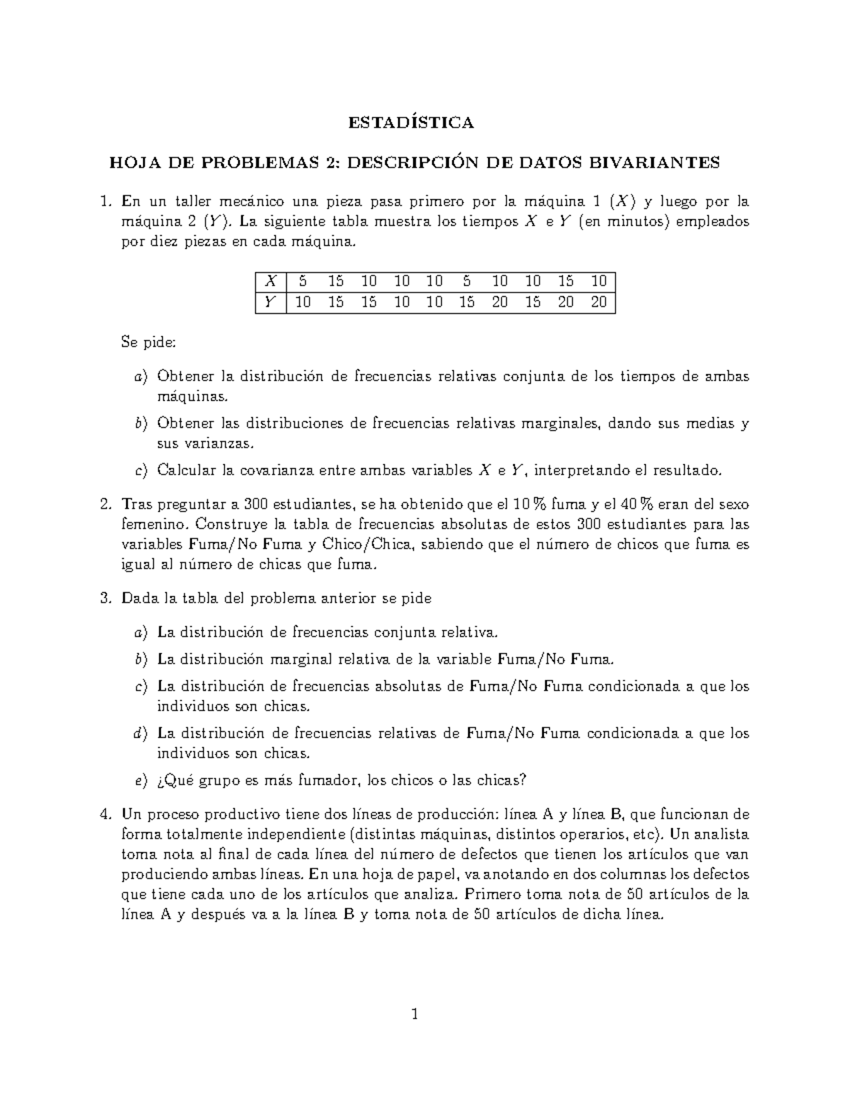 Hoja Hoja De Ejercicio Estad Istica Hoja De Problemas Descripci On De Datos