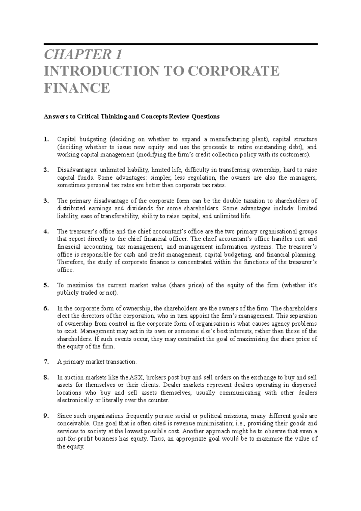 Chapter 1 - dfdfdfff - CHAPTER 1 INTRODUCTION TO CORPORATE FINANCE ...