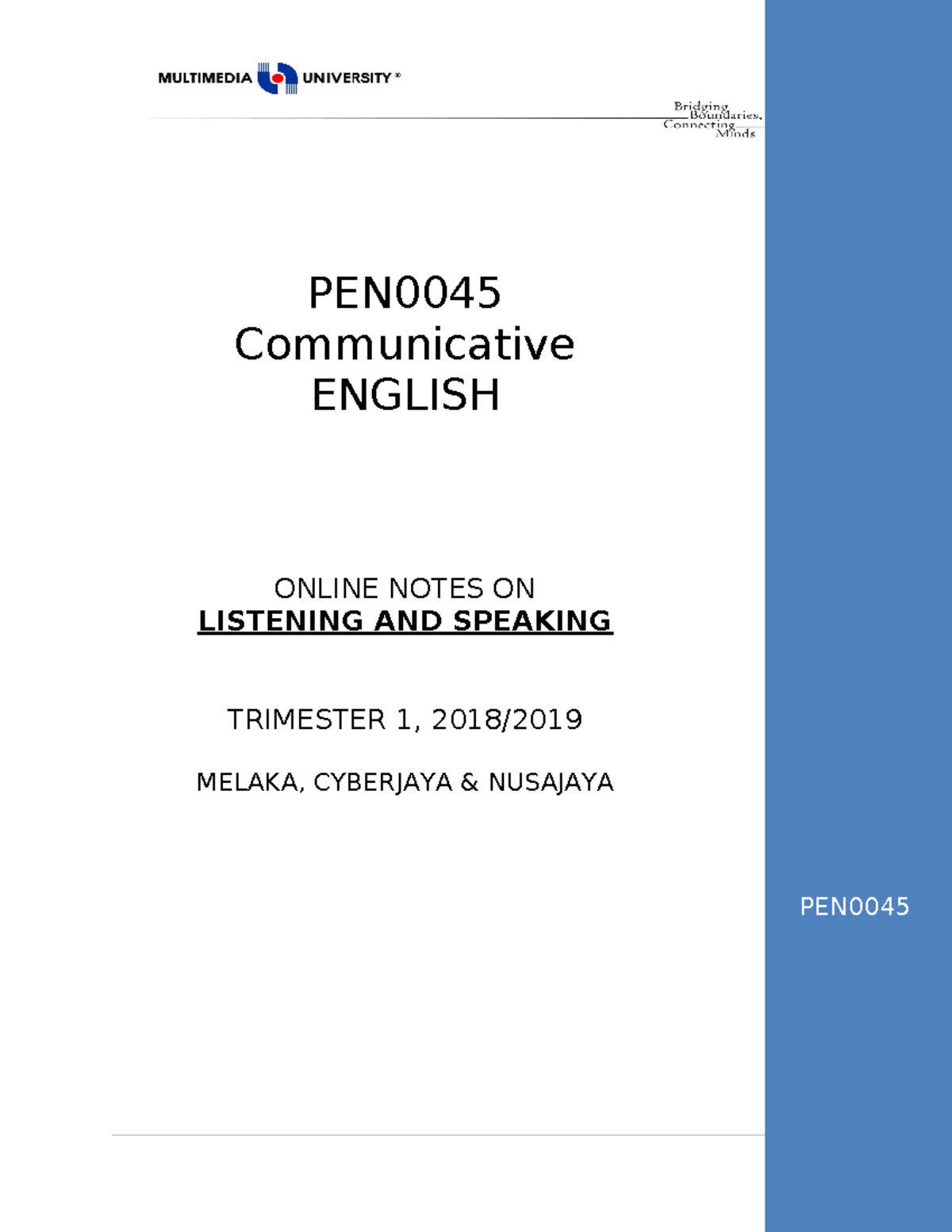 214307 1810 Listening AND Speaking MMLS - PEN Communicative ENGLISH ...