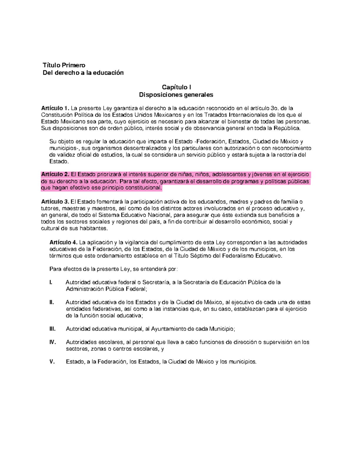 Ley General - Título Primero Del derecho a la educación Capítulo I ...