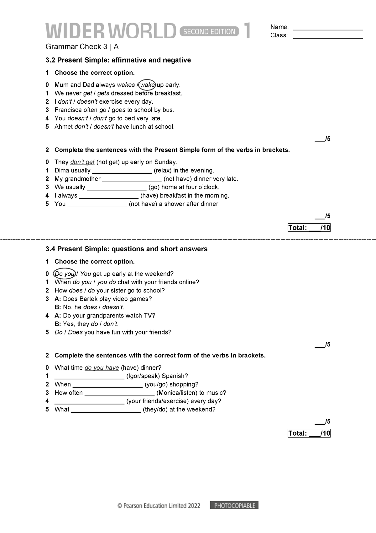 Wider World 2ed 1 U3Grammar Check Group A - Name ...