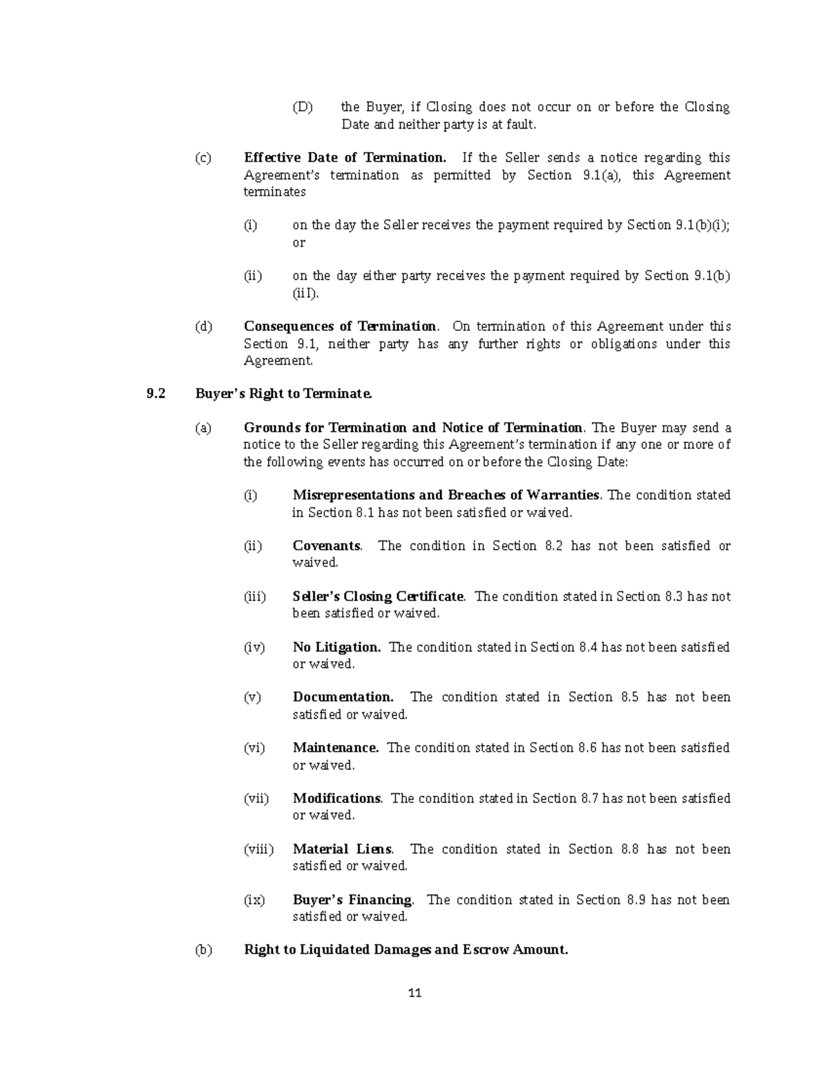 Aircraft purchase agreement d the buyer if closing does not occur