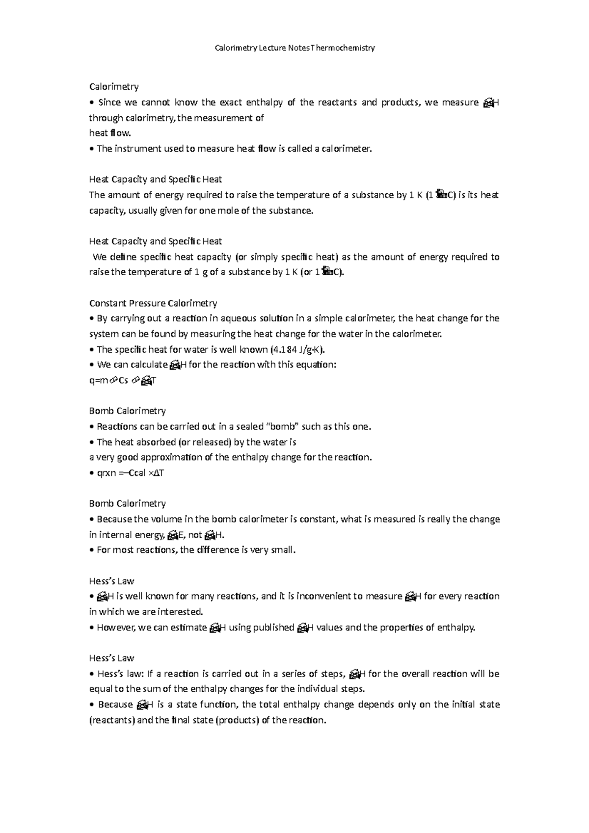 Calorimetry Thermochemistry Lecture Notes - Calorimetry Lecture Notes ...