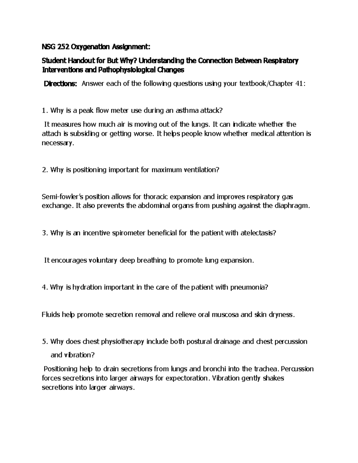 NSG 252 Chapter 41 Oxygenation Assignment-1 - NSG 252 Oxygenation ...