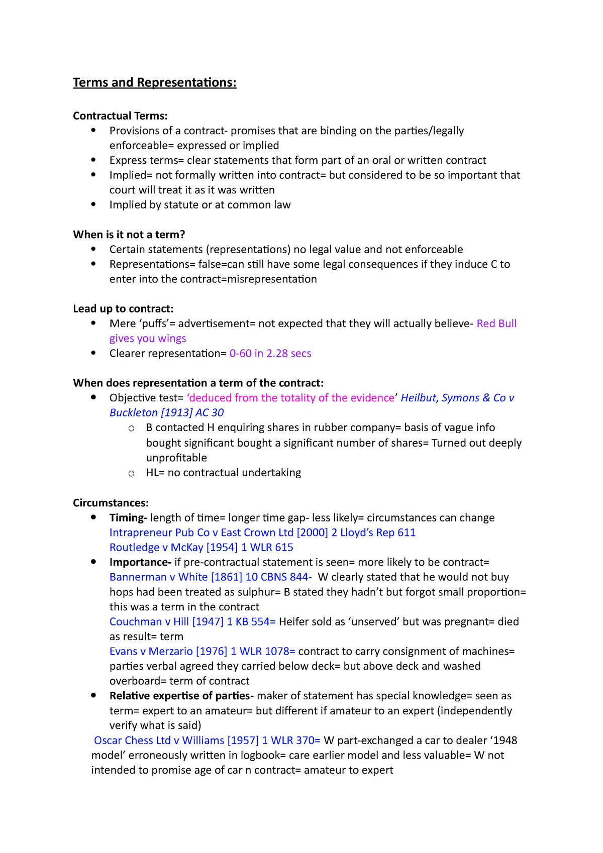 Lecture Notes - Terms And Representations: Contractual Terms ...