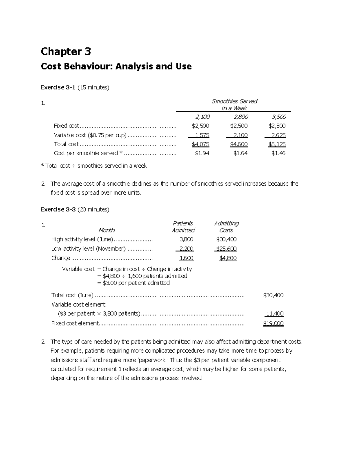 Chpt03 - Exercise Answer - Partial - Chapter 3 Cost Behaviour: Analysis ...