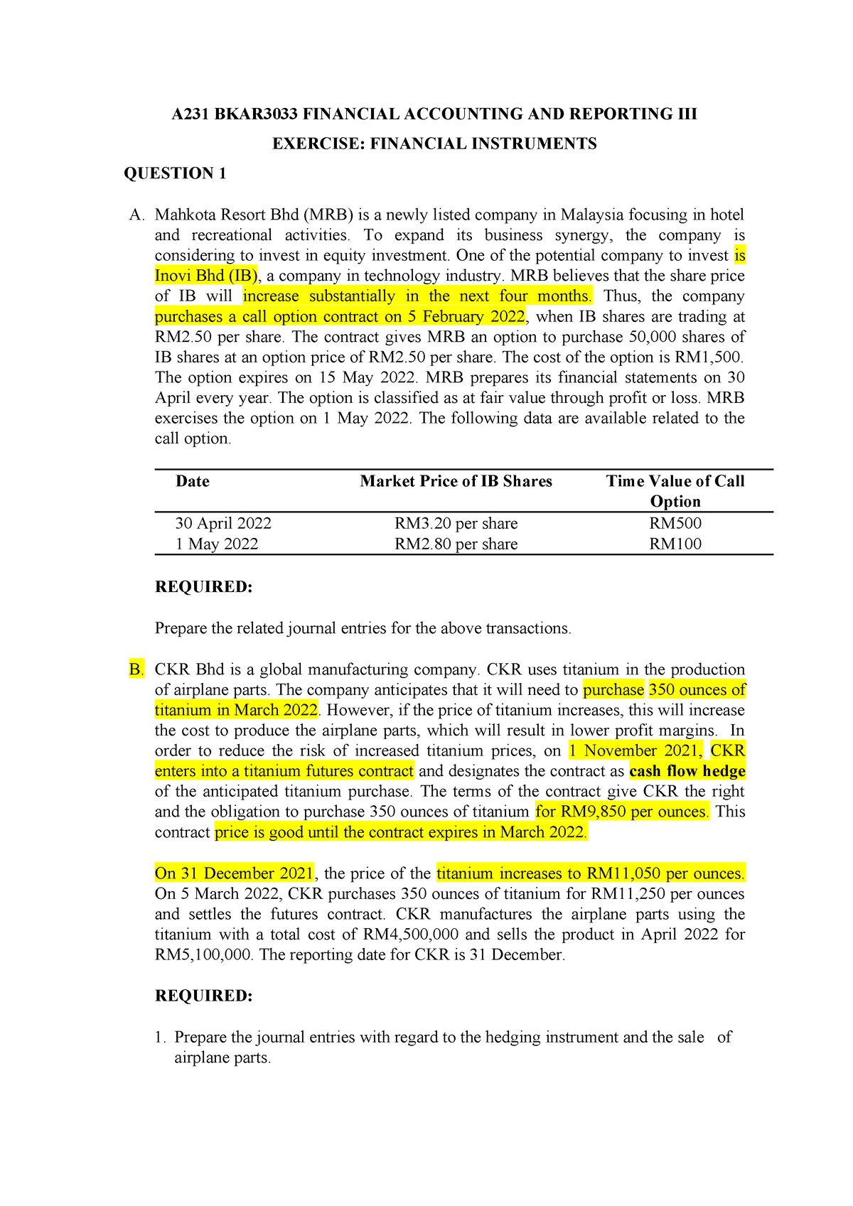 Exercise Financial Instrument - A231 BKAR3033 FINANCIAL ACCOUNTING AND ...