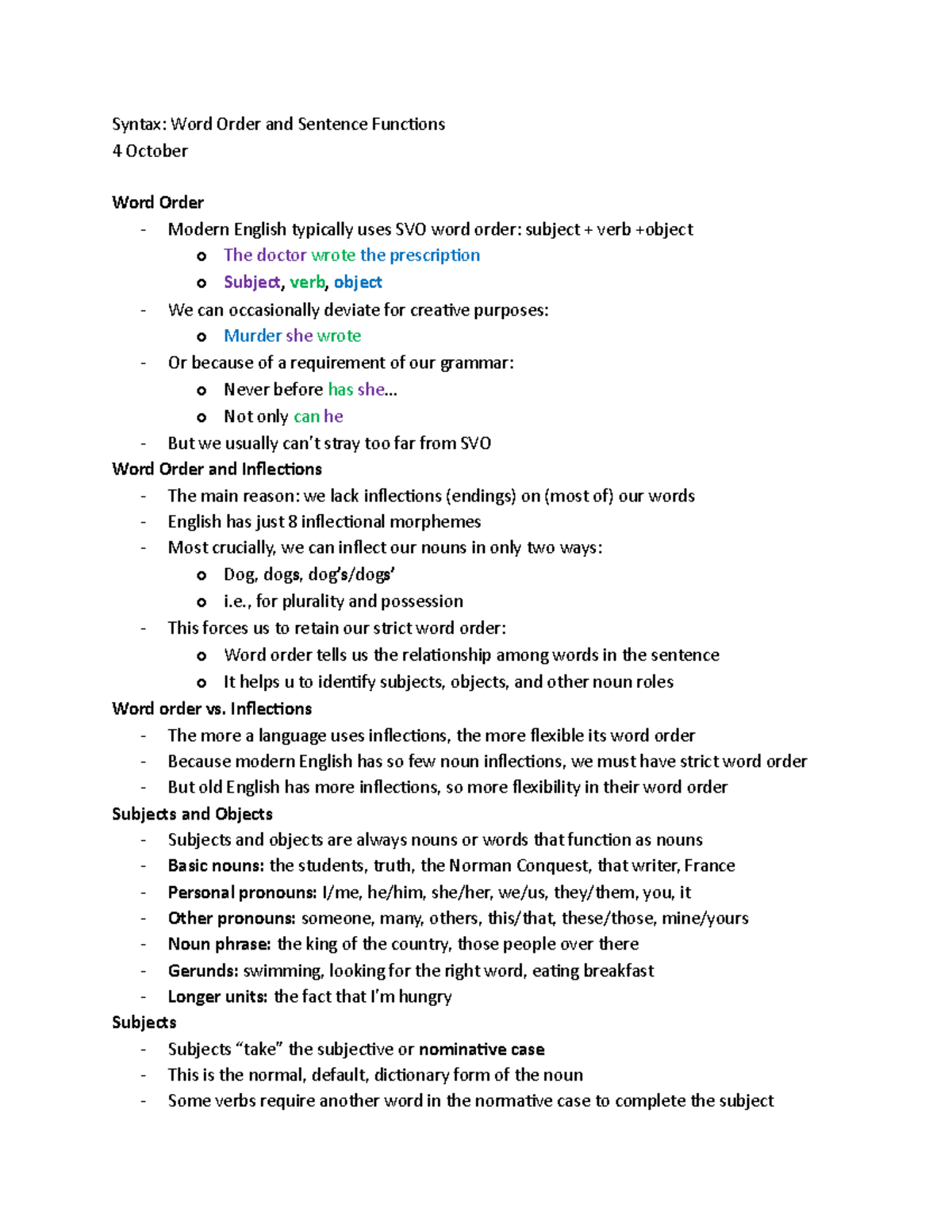 Syntax-Word Order and Sentence Functions - Syntax: Word Order and ...