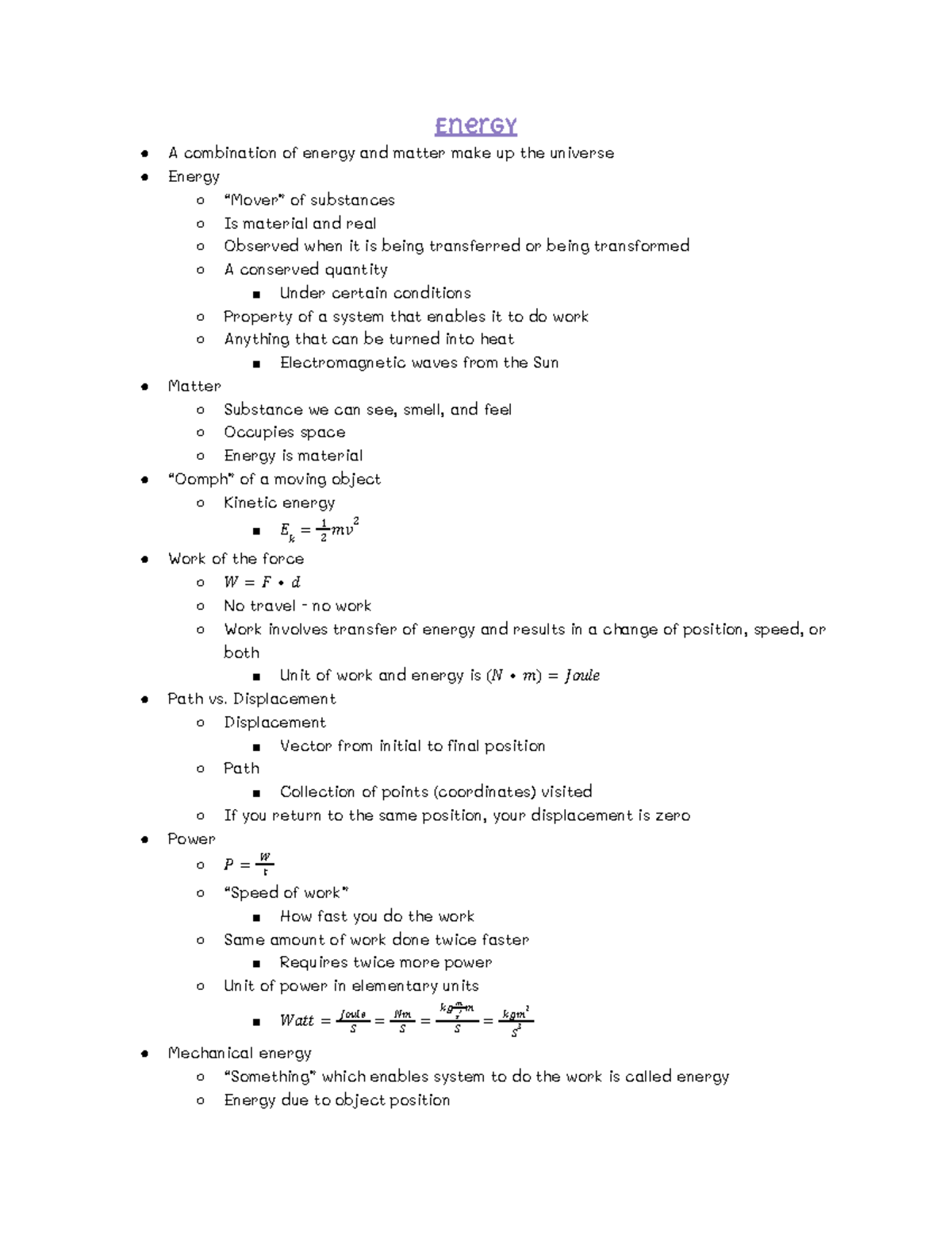 Physics Notes 1-30-23 - Energy A Combination Of Energy And Matter Make ...