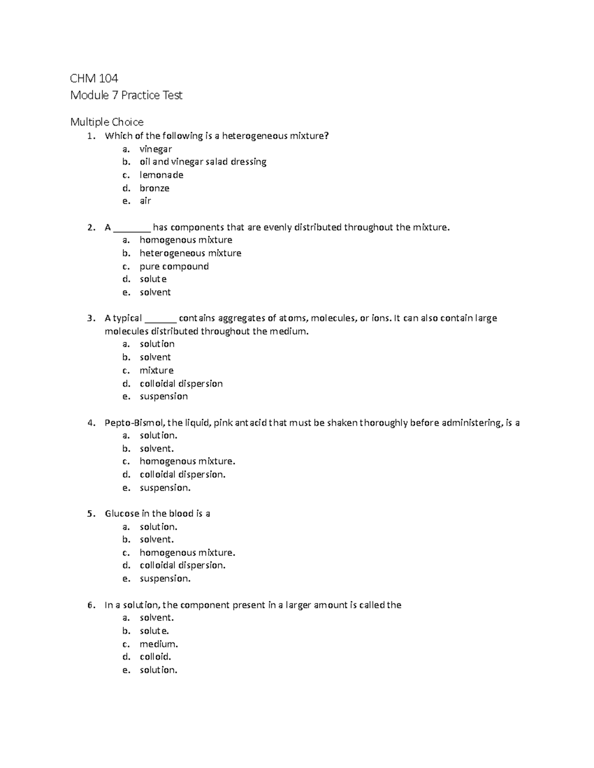 53 CHM 104 Module 7 Practice Test - CHM 104 Module 7 Practice Test ...