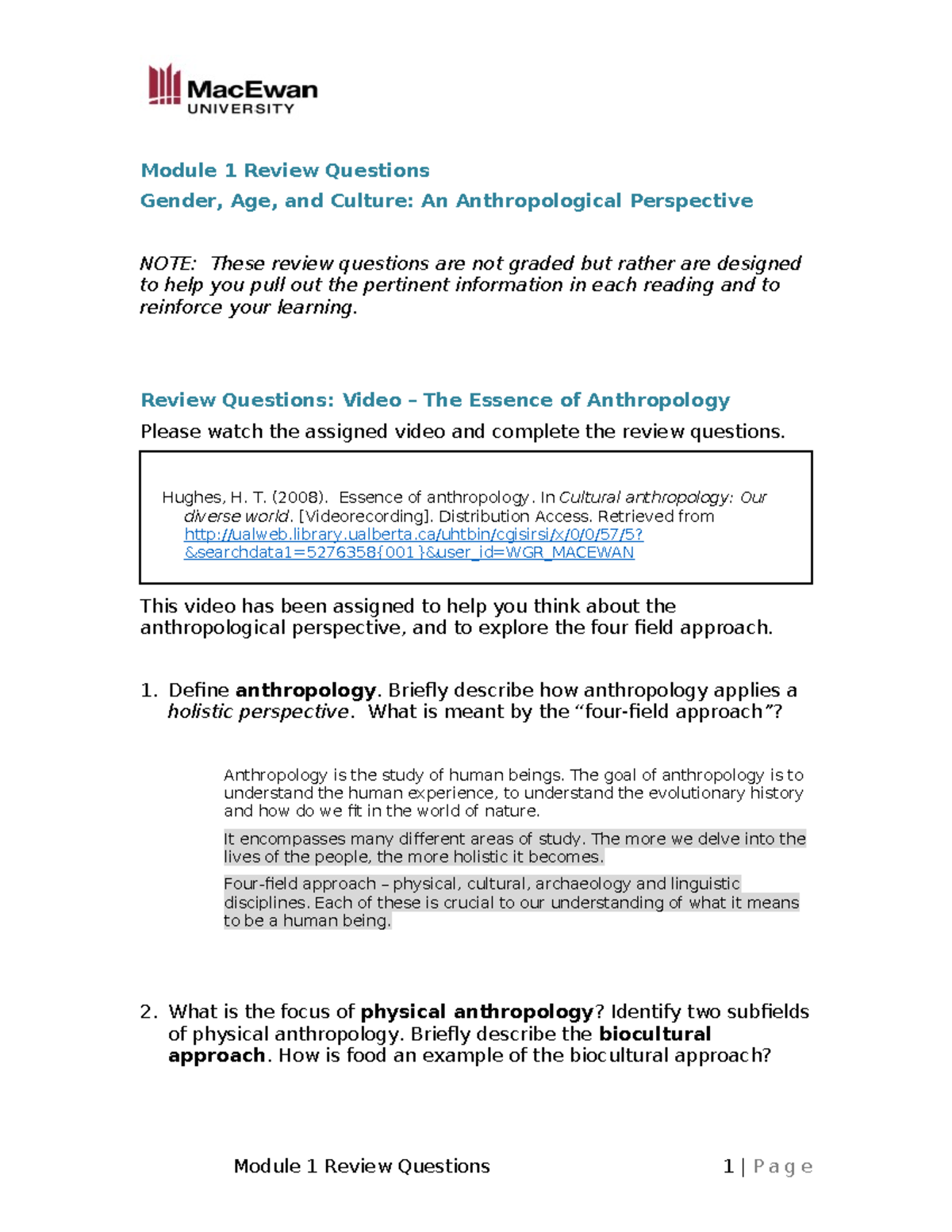 ANTH110 M01 Review Questions Module 1 Review Questions Gender, Age