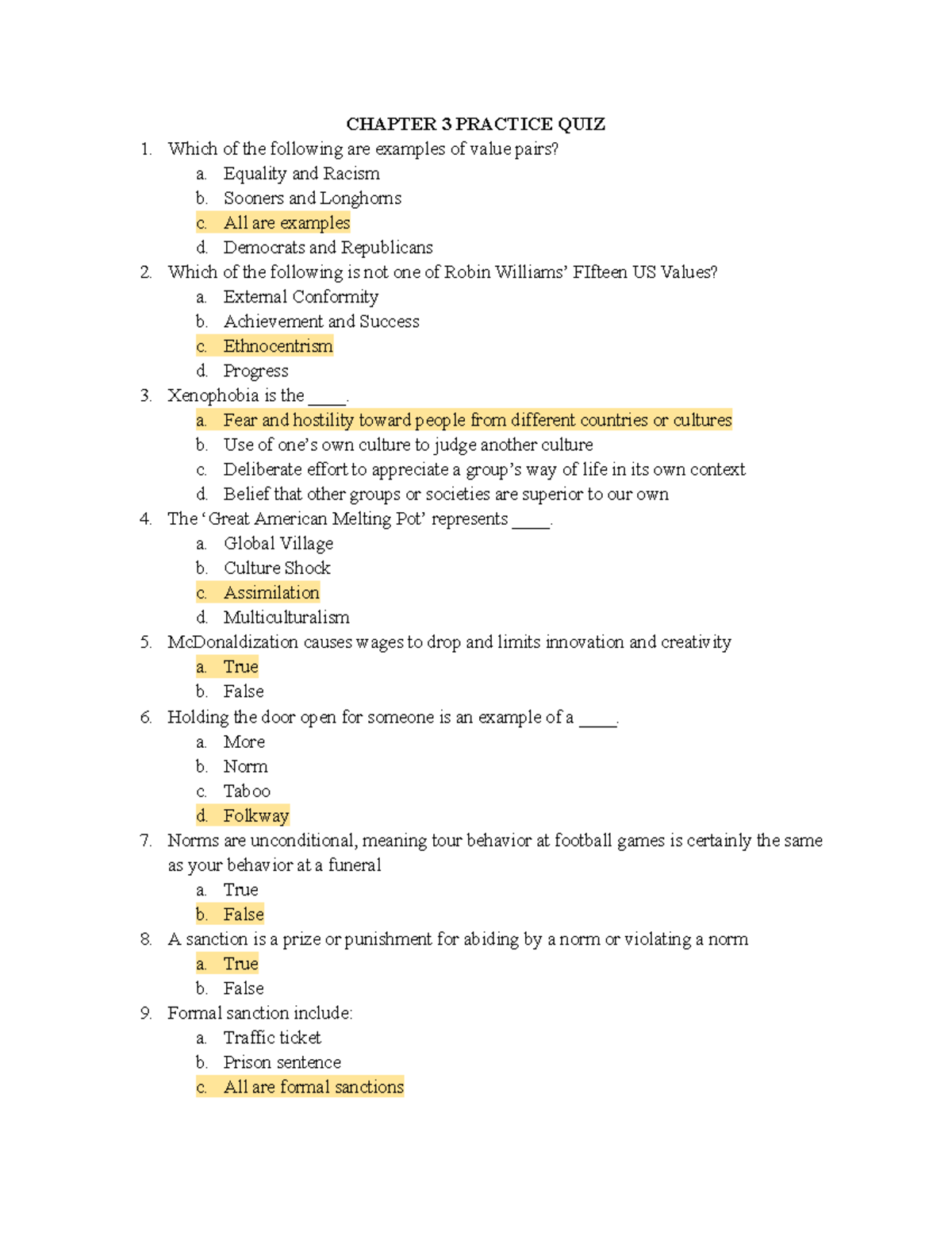 Chapter 3 Practice QUIZ - CHAPTER 3 PRACTICE QUIZ Which of the ...