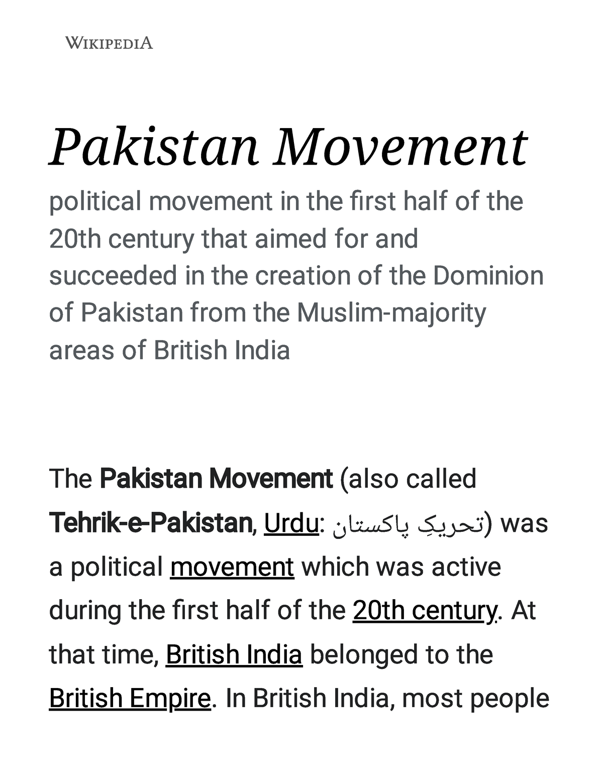 essay on pakistan movement