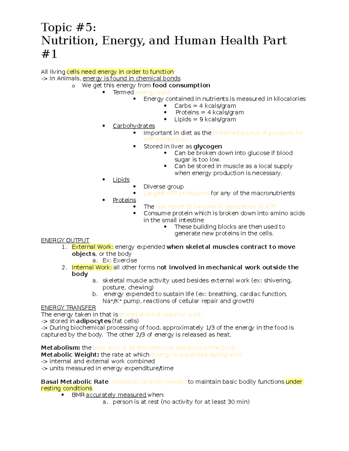 Topic 5 Nutrition, Energy, and Human Health Part 1 Nutrition