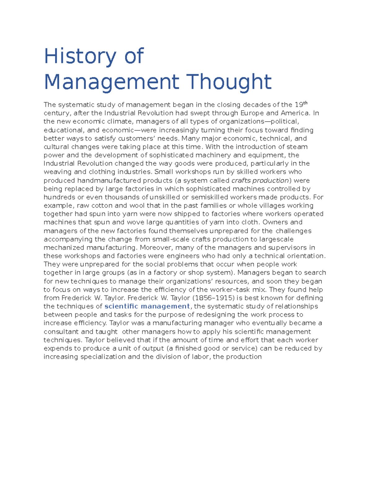 History Of Management - History Of Management Thought The Systematic ...