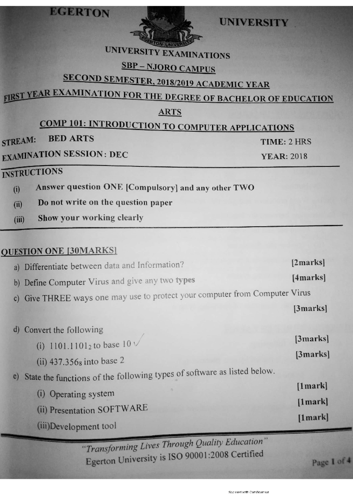 COMP 101 PAST Papers - Computer science - Studocu
