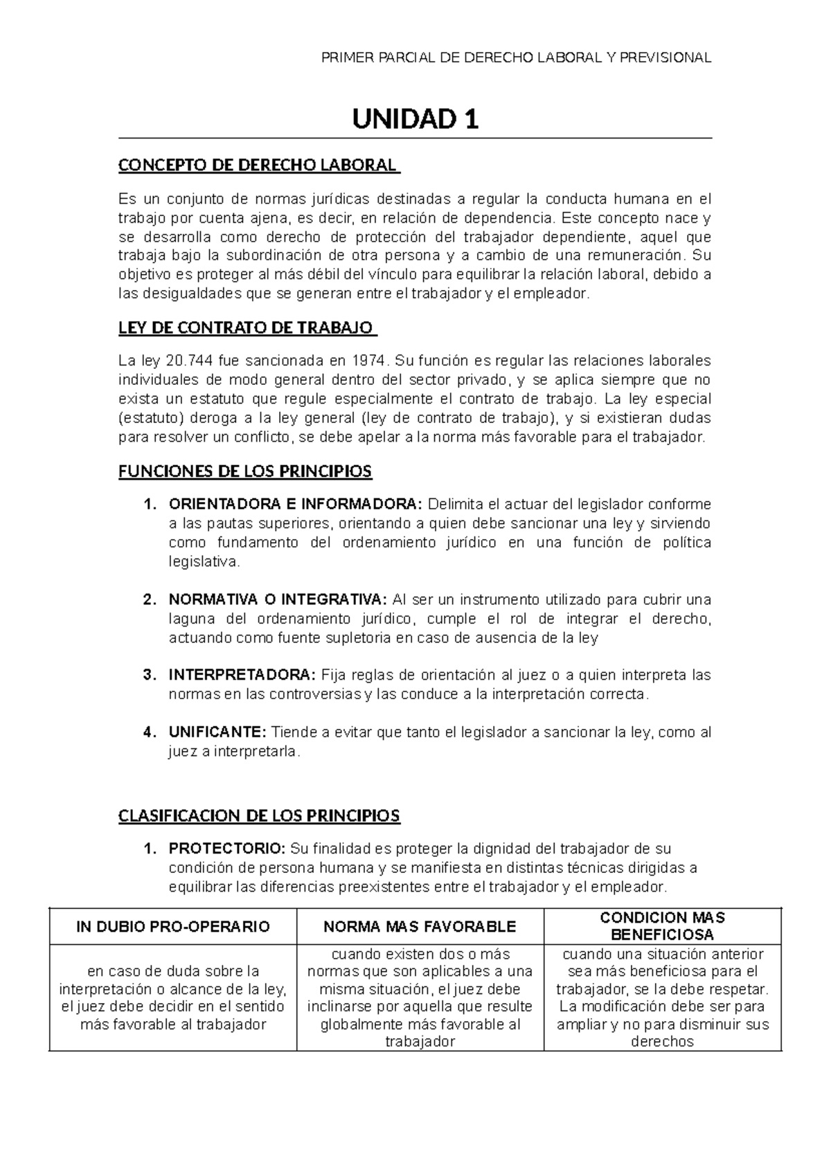 Primer Parcial DE Derecho Laboral - UNIDAD 1 CONCEPTO DE DERECHO ...