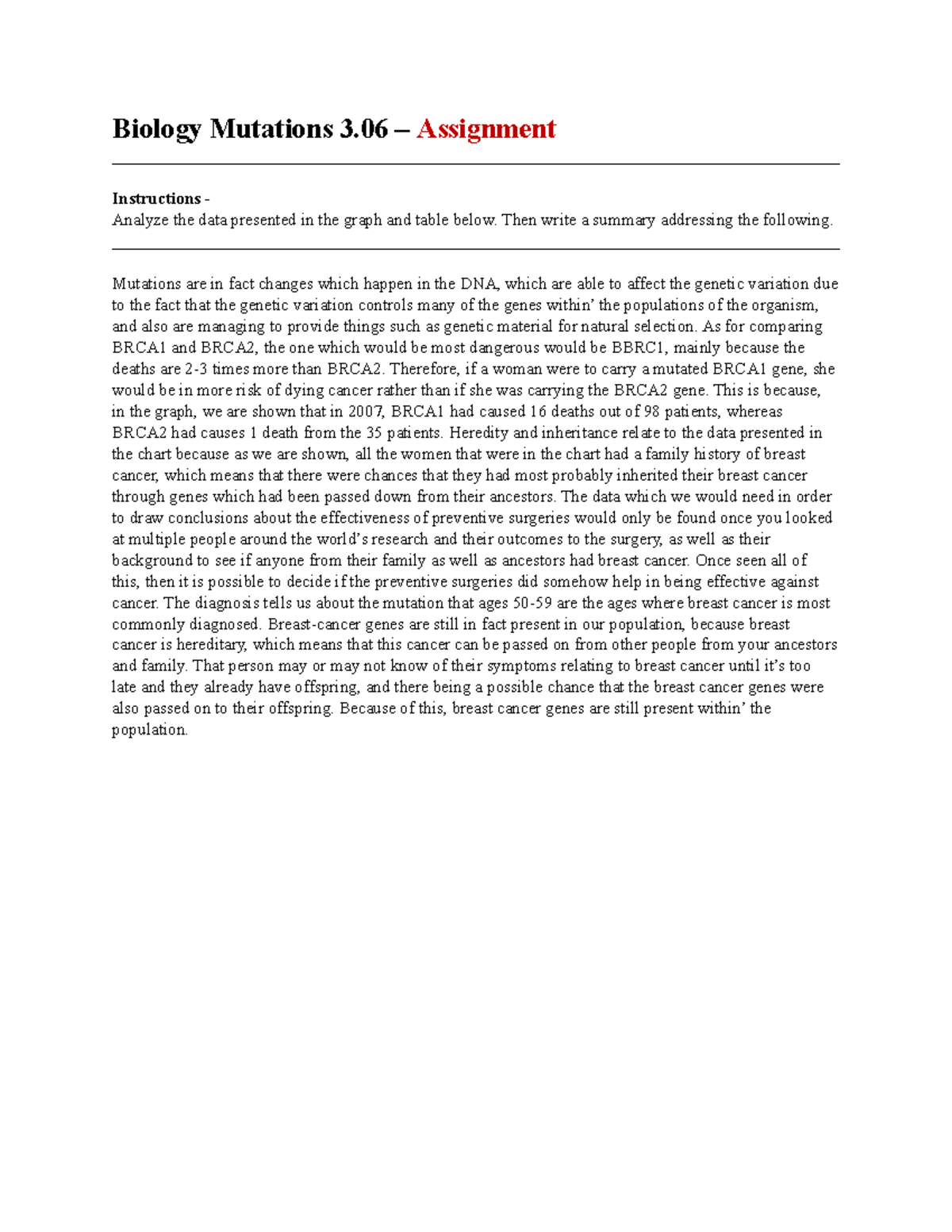 Biology 3.06 Mutations - Biology Mutations 3 – Assignment - Studocu