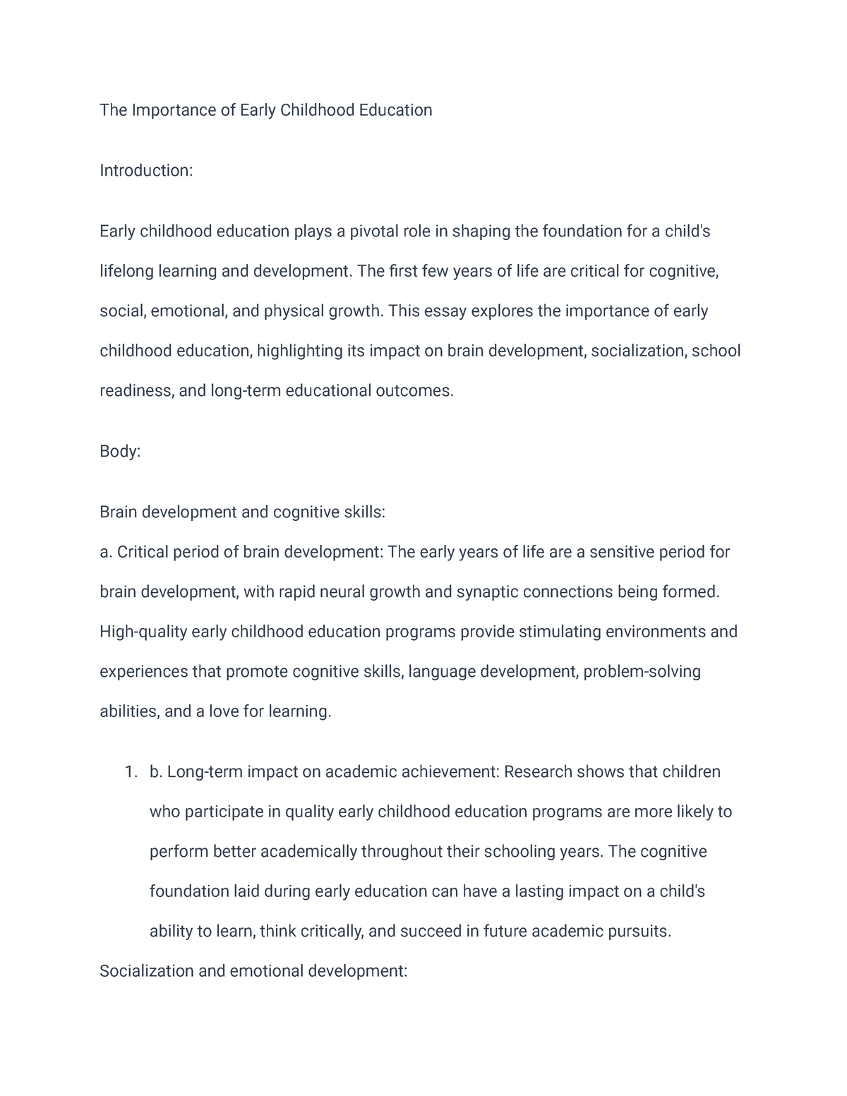 importance of early childhood education essay pdf