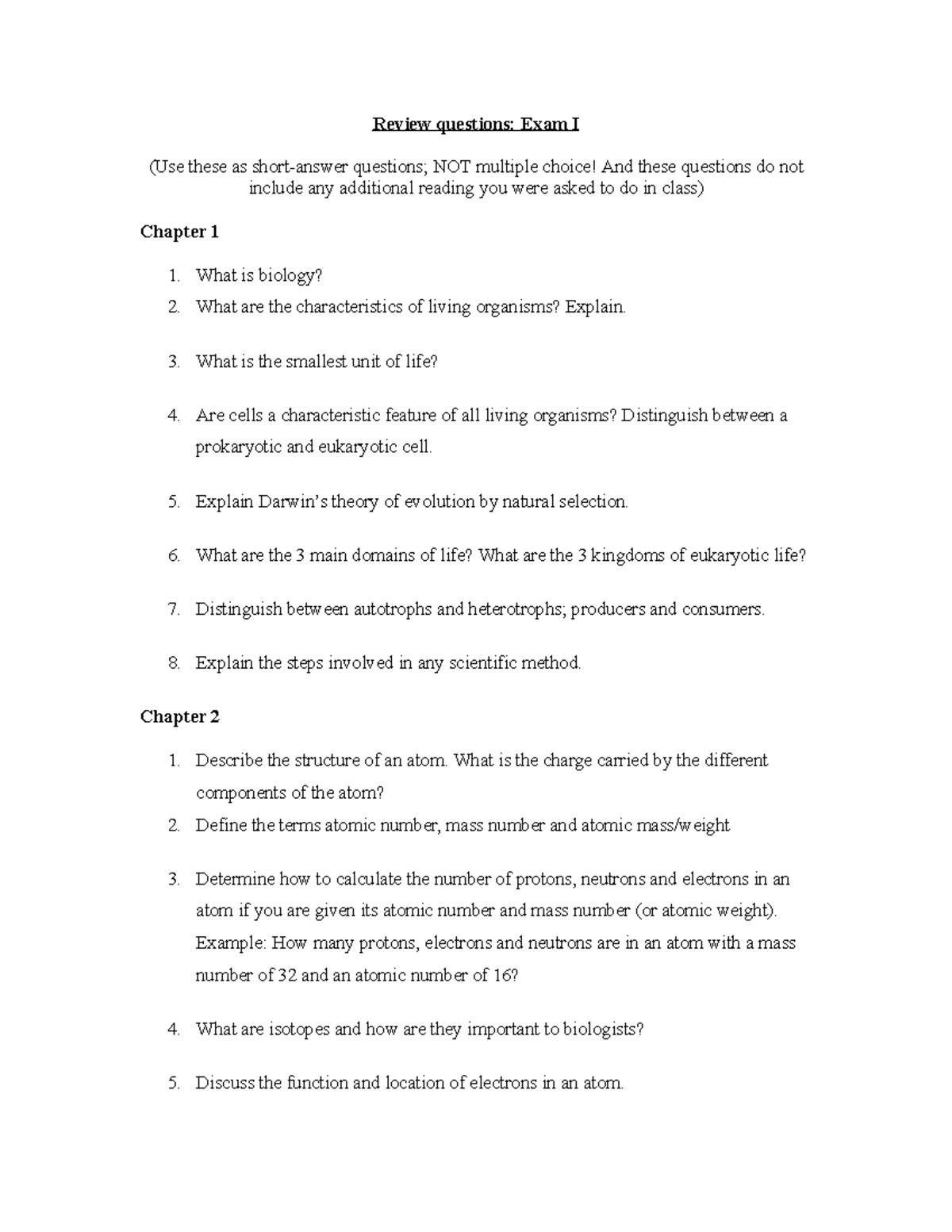 Collin College BIOL 1408 Exam 1 Review - Review Questions: Exam I (Use ...