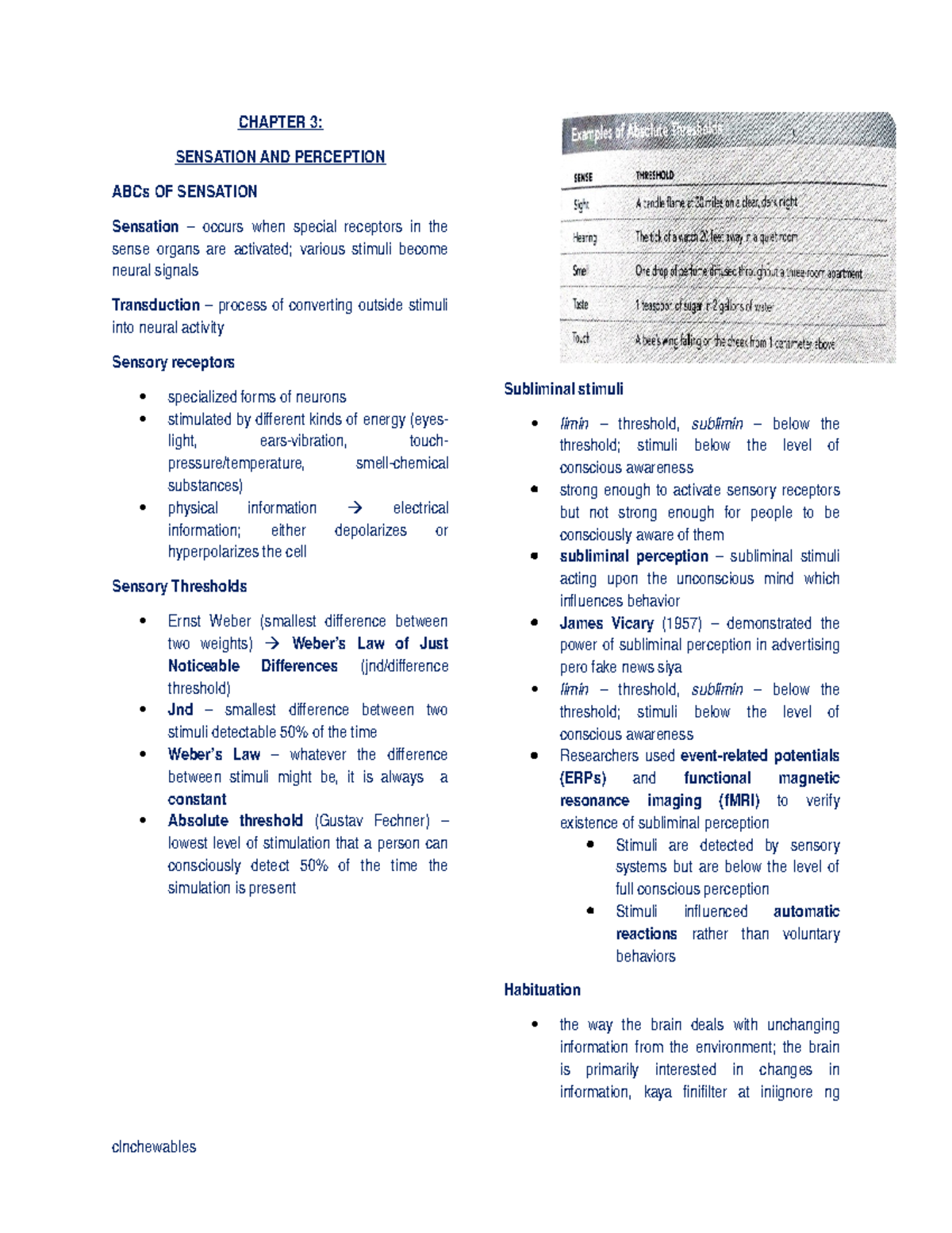 ITP Chap3-4 - Lecture notes 3-4 - CHAPTER 3: SENSATION AND PERCEPTION ...