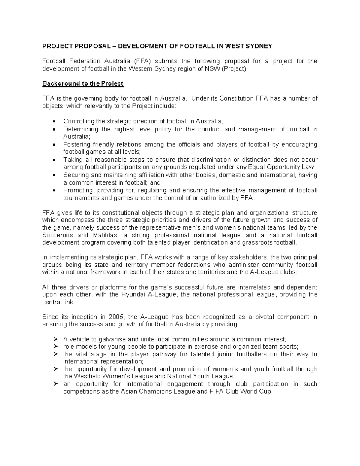 Project proposal development of football in west - PROJECT PROPOSAL ...