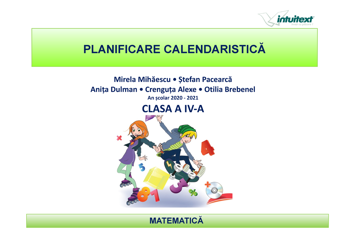 Intuitext CLS 4 2020-2021 Planificare Calendaristica Matematica ...