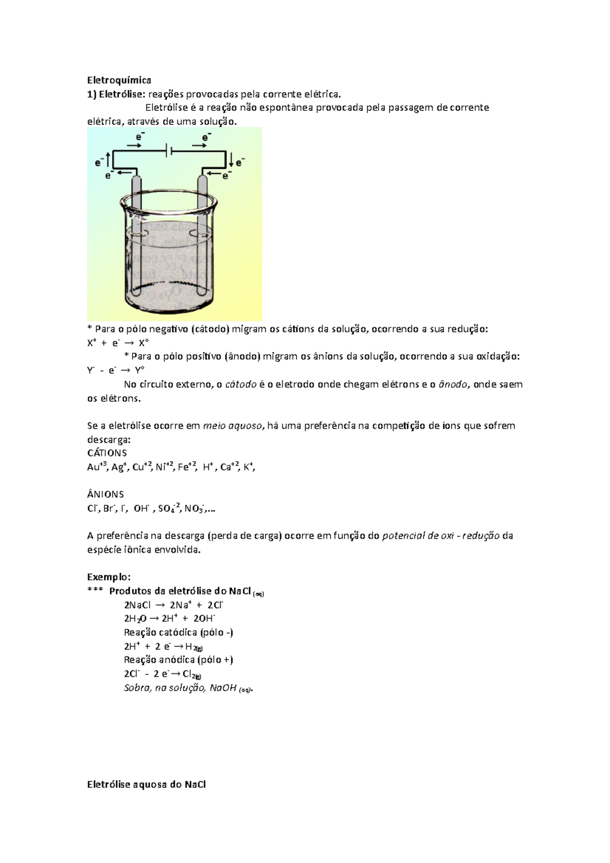 Eletroquímica aula de eletroquimica Eletroquímica Eletrólise reações provocadas pela Eletroquímica aula de eletroquimica Eletroquímica Eletrólise reações provocadas pela