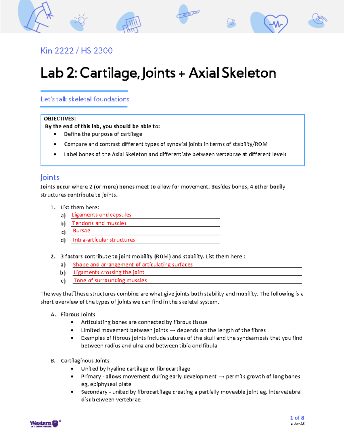 Lab 2 - worksheet Answers 1 - 1 of 8 Kin 2222 / HS 2300 Lab 2 ...