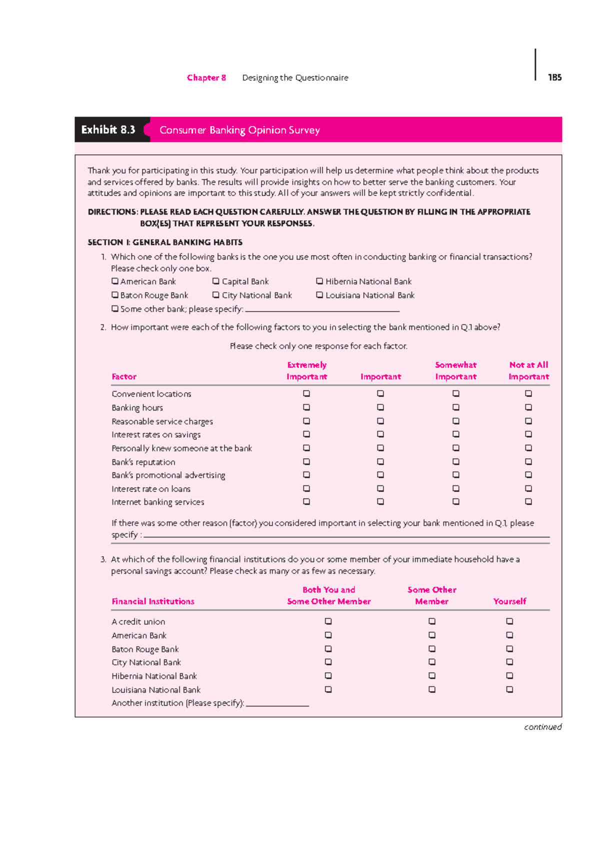 Questionnaire - Consumer Banking Survey - Hair et al. - Chapter 8 ...