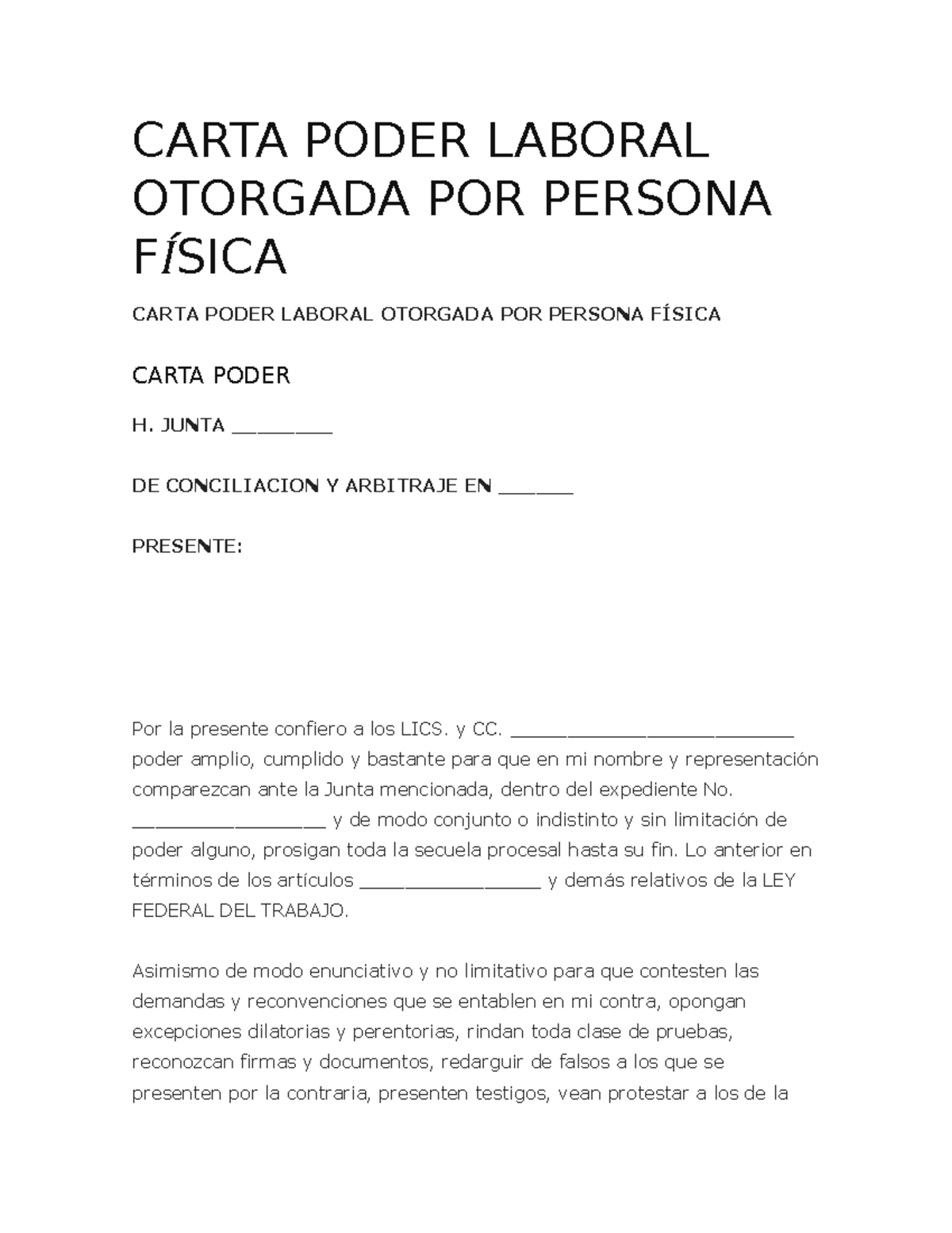 Carta Poder Laboral Otorgada Por Persona Física Carta Poder Laboral Otorgada Por Persona 2817