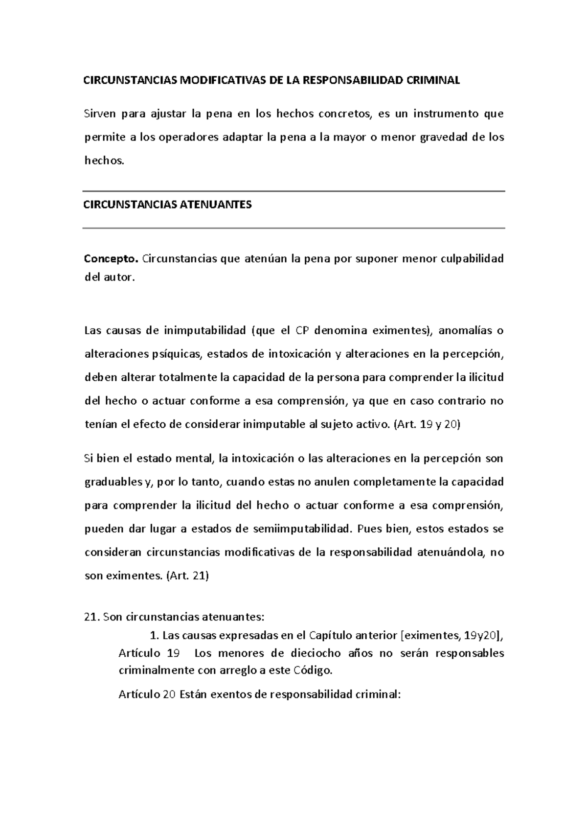 Atenuantes, agravantes, eximentes - CIRCUNSTANCIAS MODIFICATIVAS DE LA ...