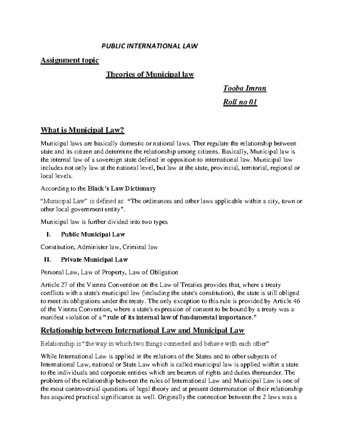 theories-of-municipal-law-public-international-law-assignment-topic