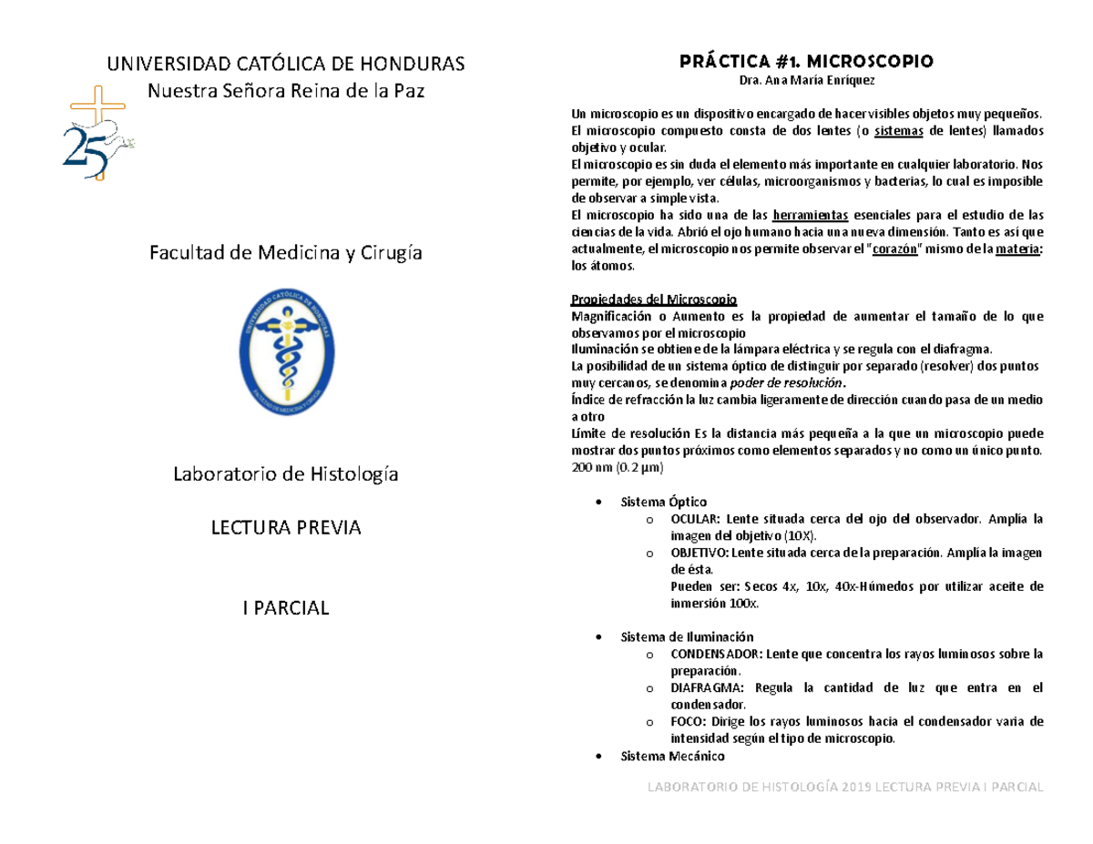 Examen LAB. Histologia - ####### LABORATORIO DE HISTOLOGÍA 2019 LECTURA ...