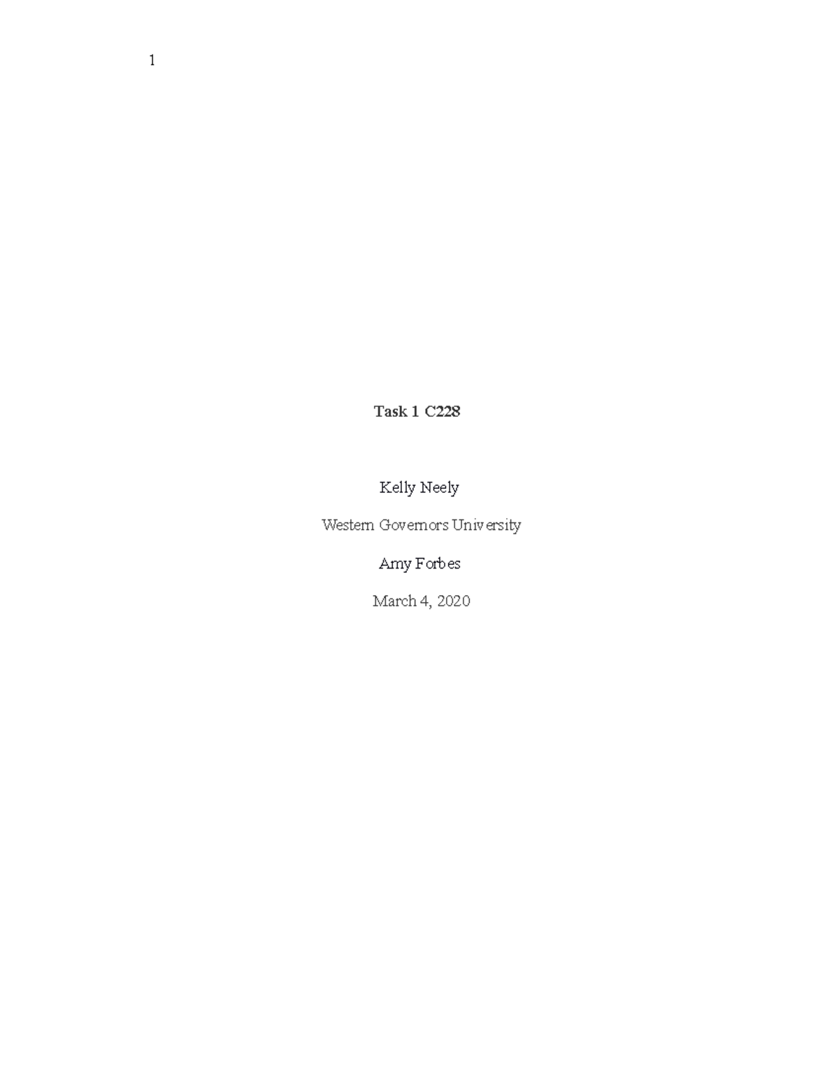 C228 Task 1 Sentinel City 1 Task 1 C Kelly Neely Western Governors