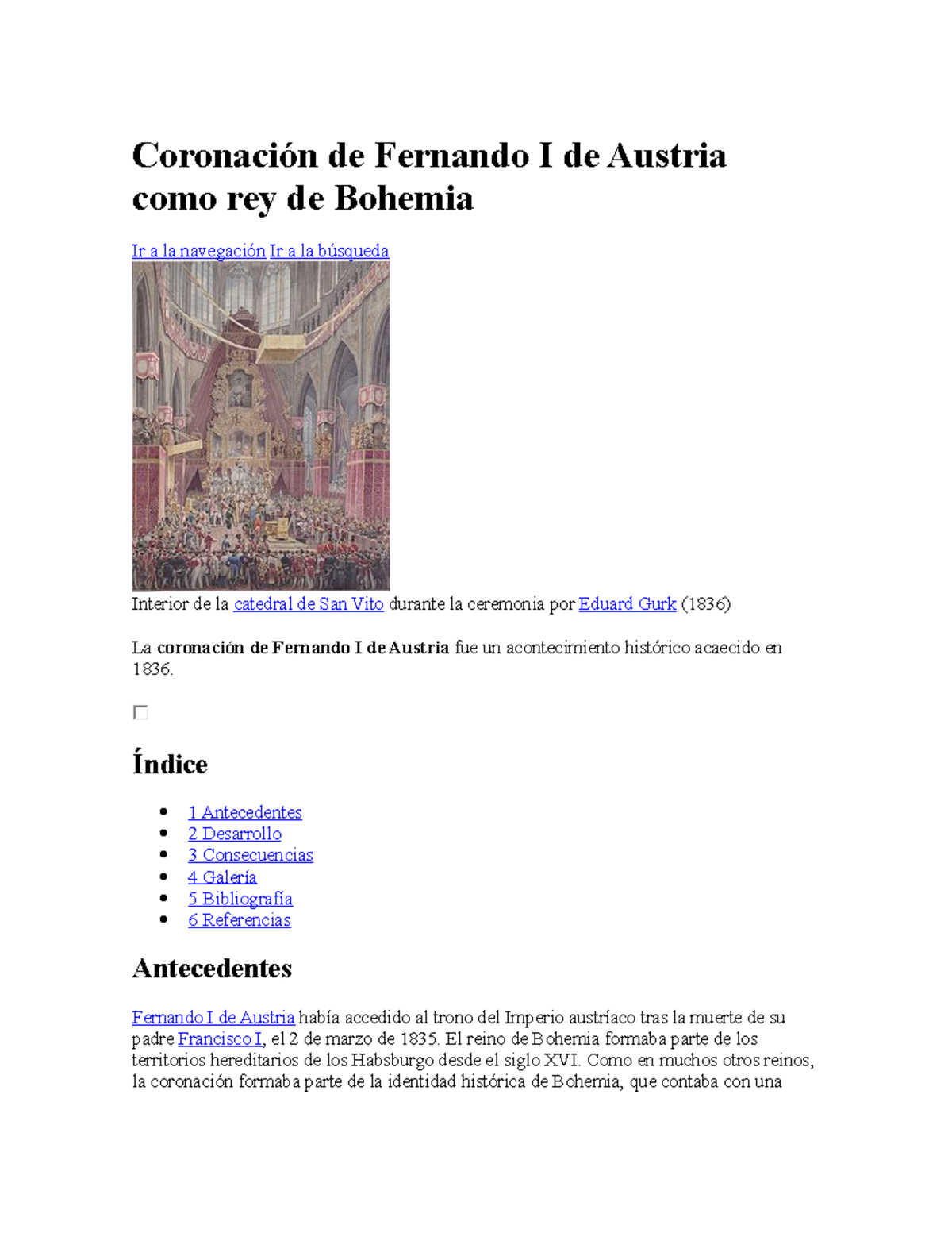 Coronación de Fernando I de Austria como rey de Bohemia Índice 1