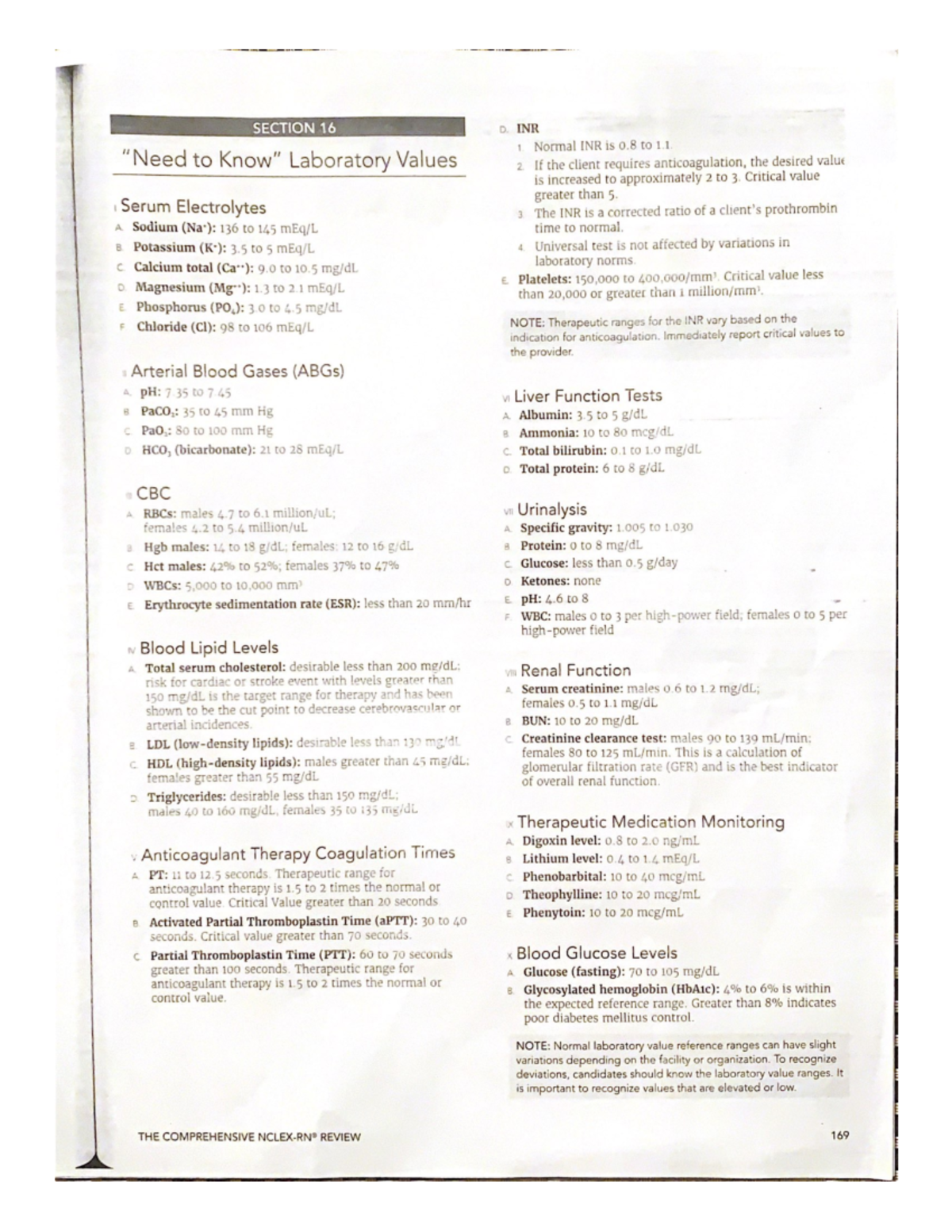 'Need to Know Laboratory Values ATI - NURS3120 - Studocu