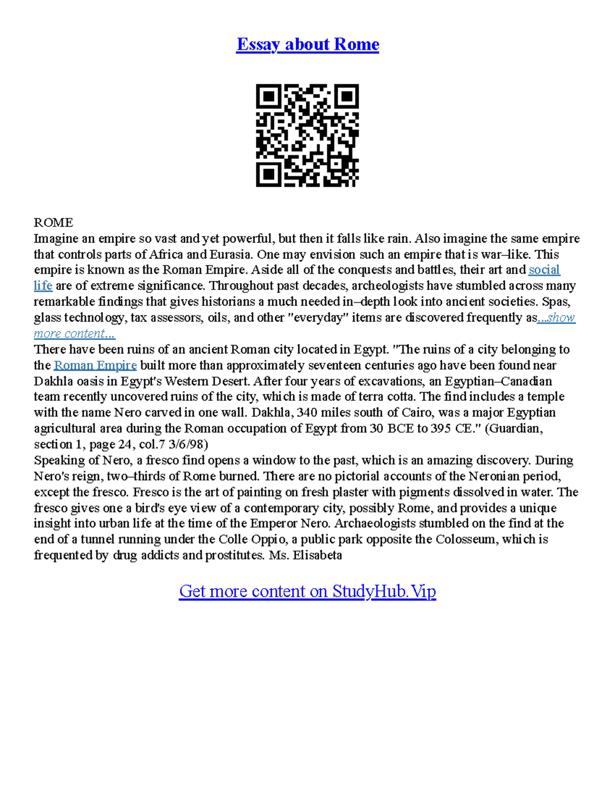 Essay On Ancient Rome - Essay about Rome ROME Imagine an empire so vast ...
