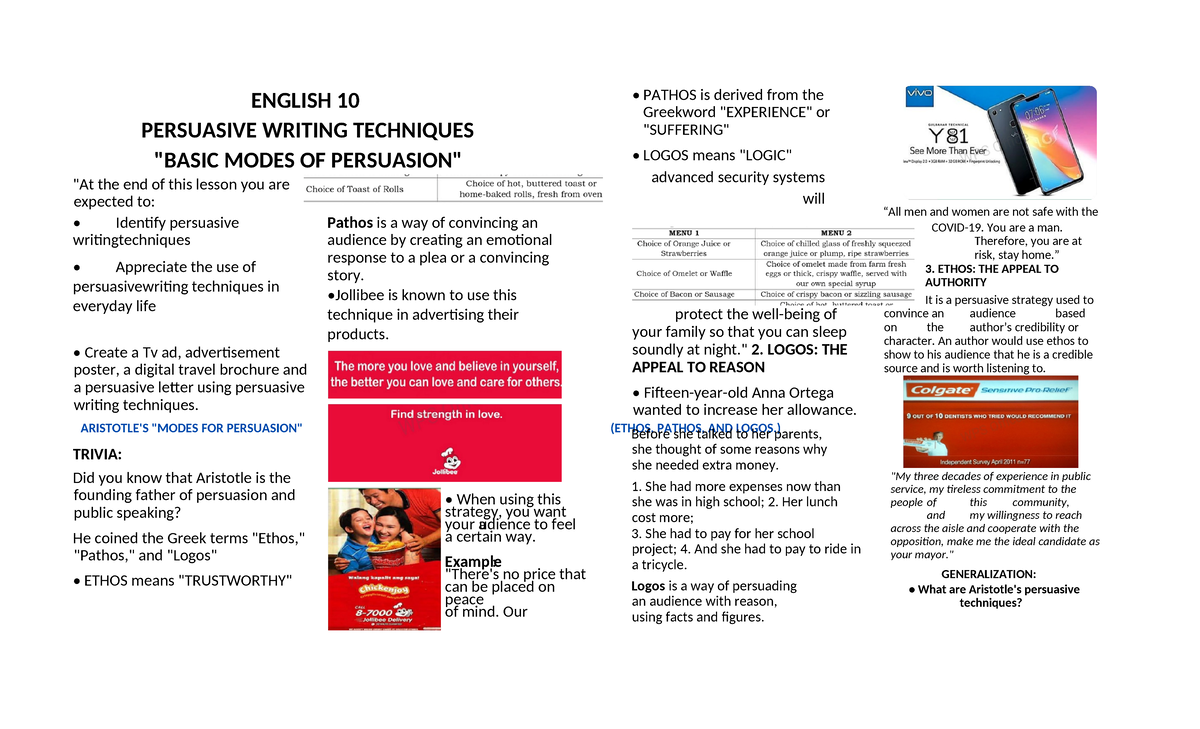 So what do you really - ENGLISH 10 PERSUASIVE WRITING TECHNIQUES "BASIC ...