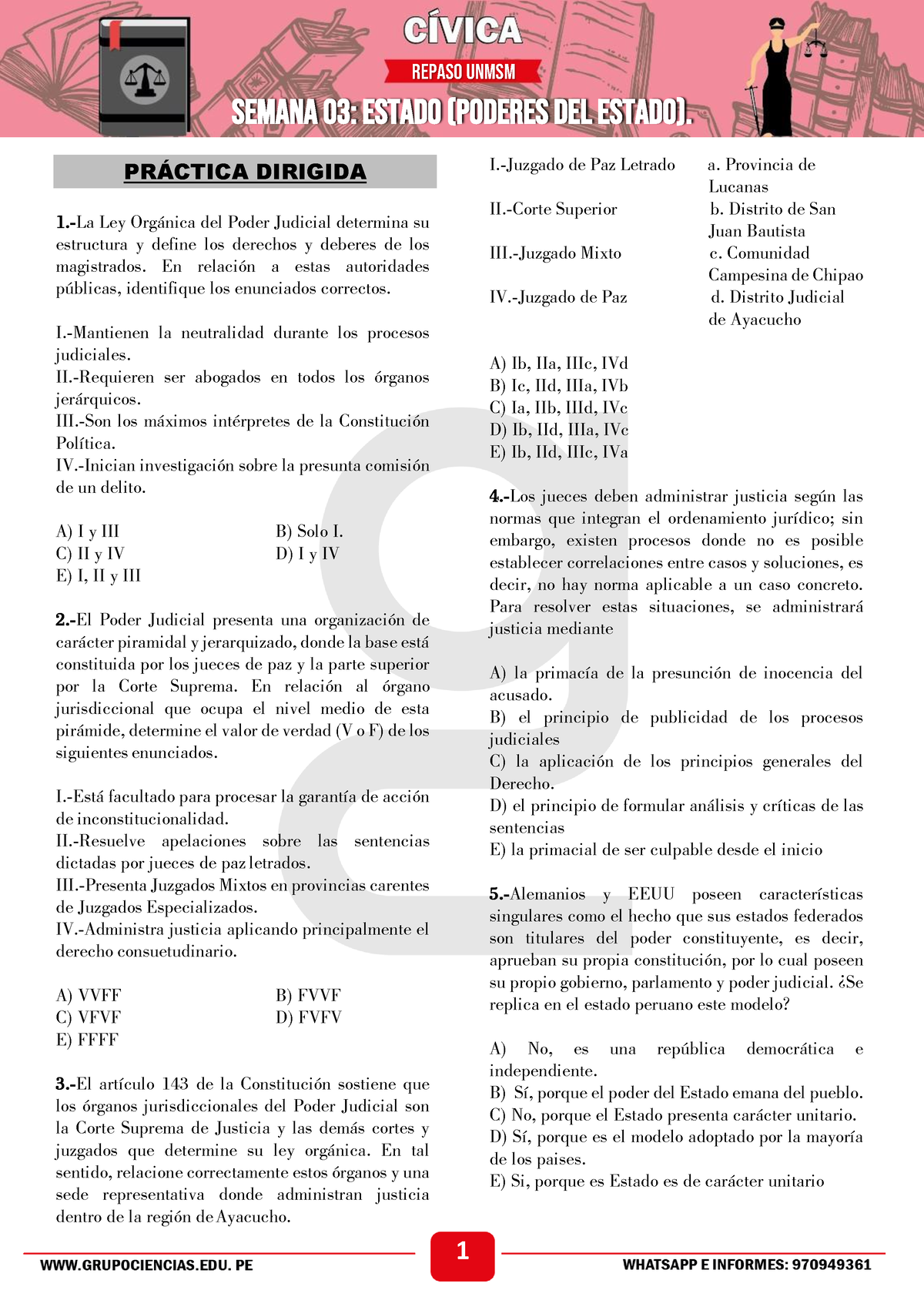 Semana C Vica Asd Prctica Dirigida La Ley Orgnica Del Poder Judicial Determina Su