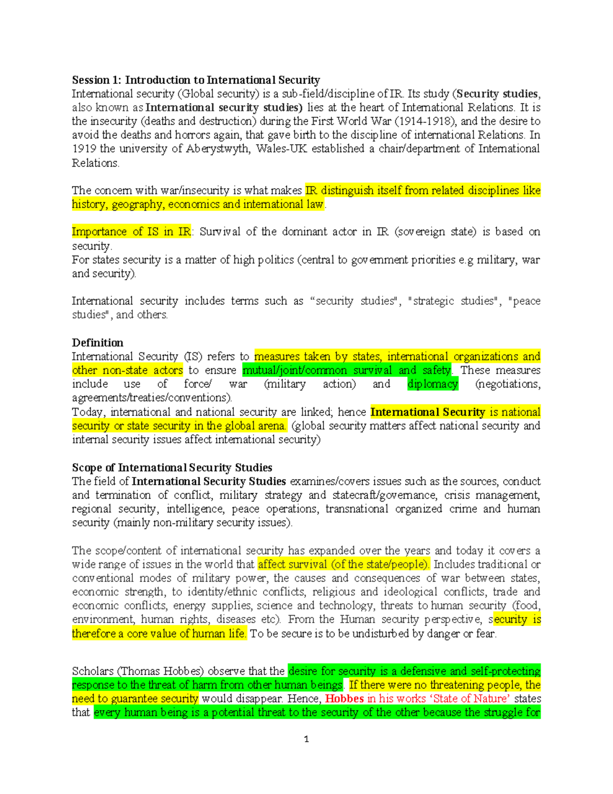 Session 1 Introduction to IS - Its study (Security studies, also known ...