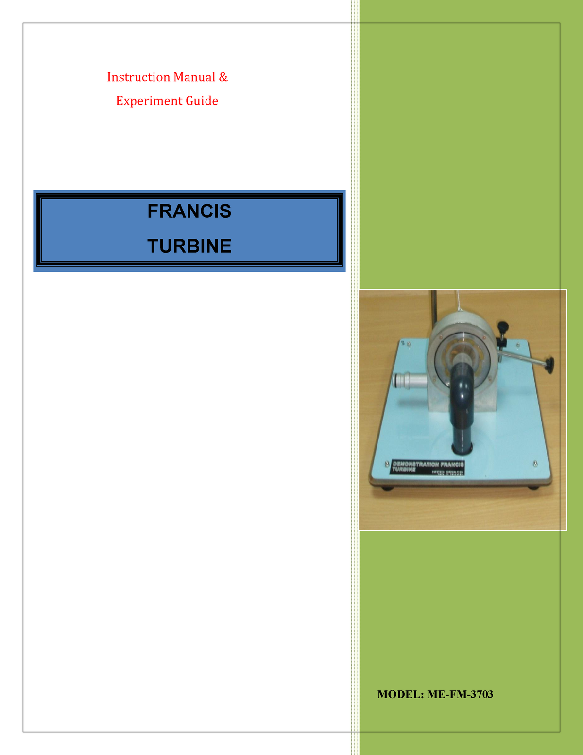 francis turbine experiment manual