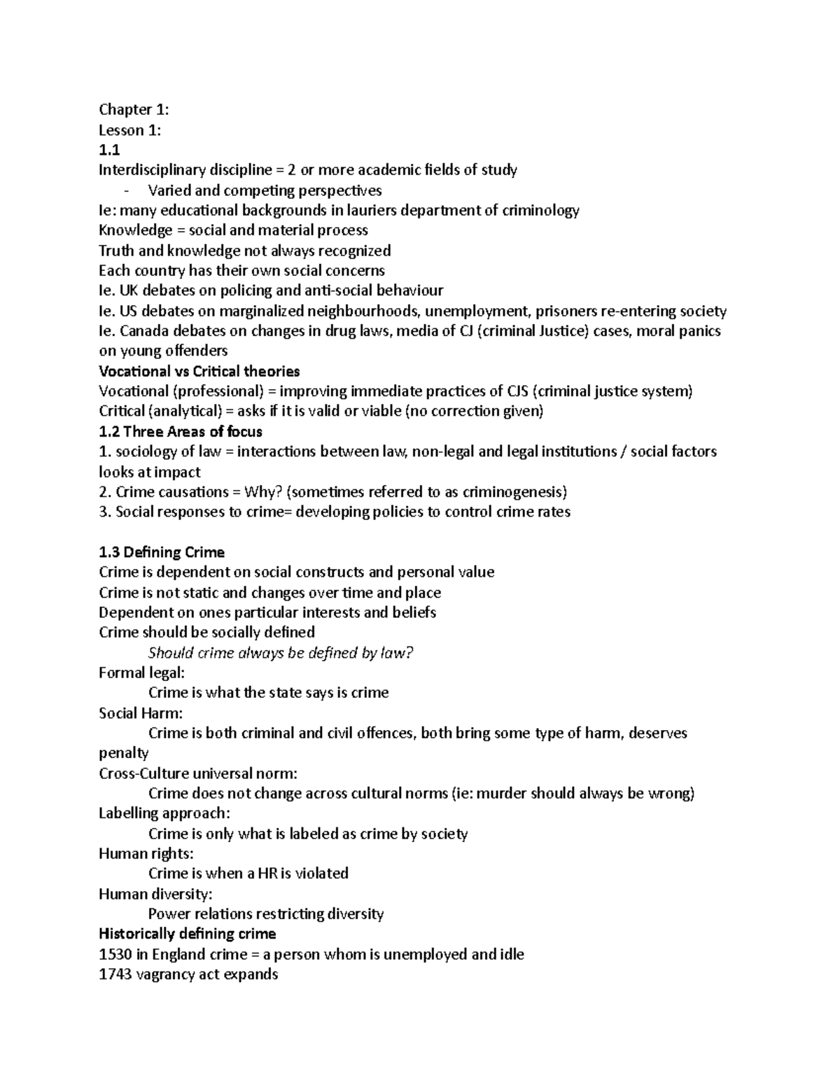 Crim Note - Lecture Notes - Chapter 1: Lesson 1: 1. Interdisciplinary ...