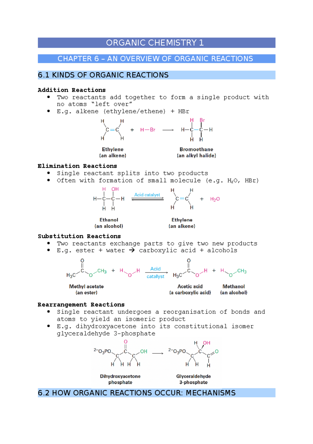 Organic Chemistry 1 - CHAP 6 Notes - ORGANIC CHEMISTRY 1 CHAPTER 6 – AN ...