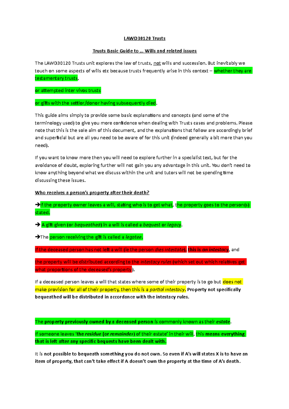 Trusts Basic Guide to wills - LAWD30120 Trusts Trusts Basic Guide to ...