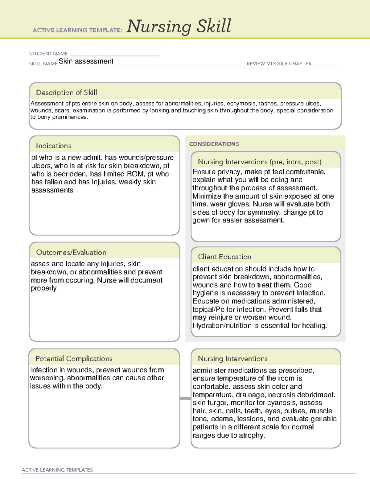 Nursing Skill Skin Assesment UTI ACTIVE LEARNING TEMPLATES Nursing 