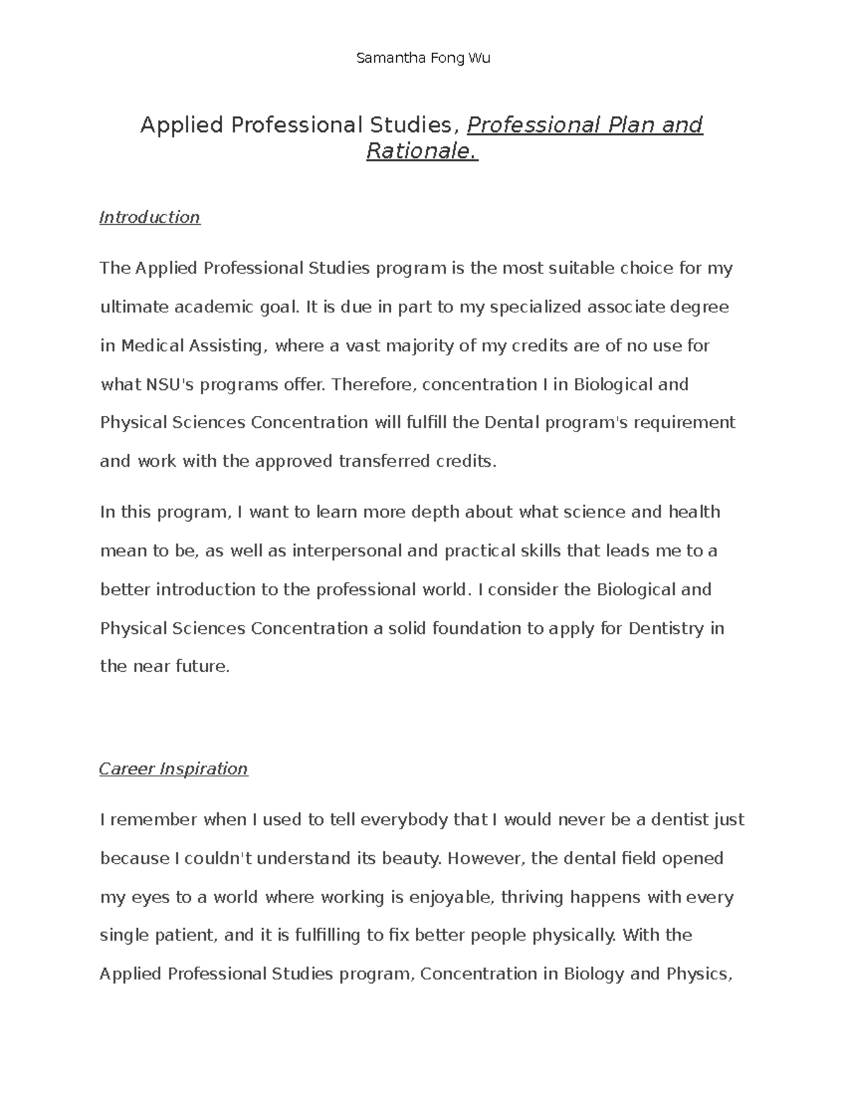 APRS Professional Plan and Rationale - Applied Professional Studies ...