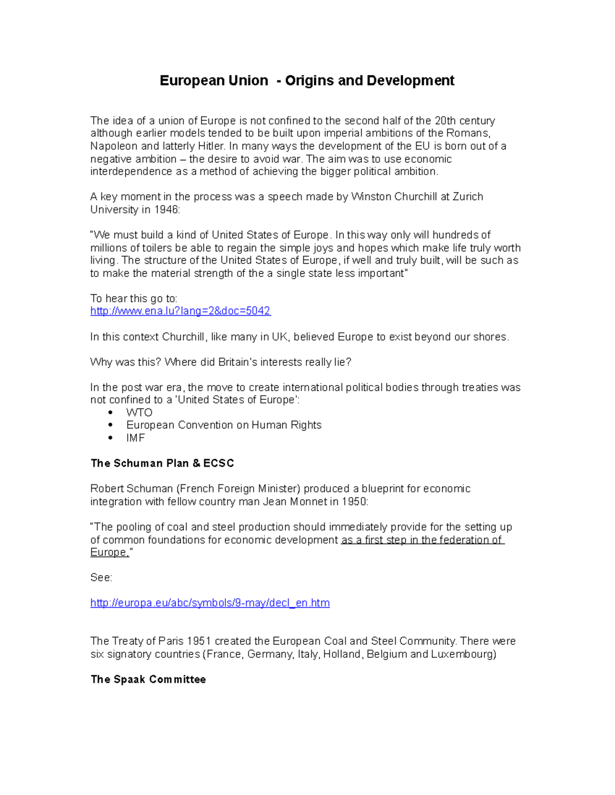 Origins and Development of the EU - European Union - Origins and ...