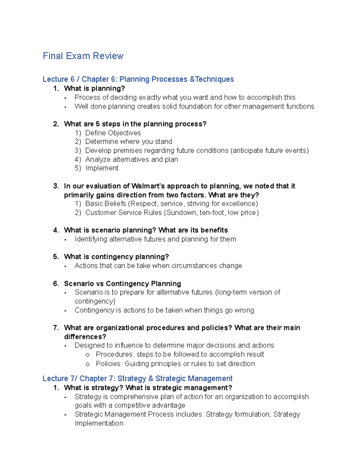 GMS Final - Final Exam Review Lecture 6 Chapter 6: Planning Processes 1 ...