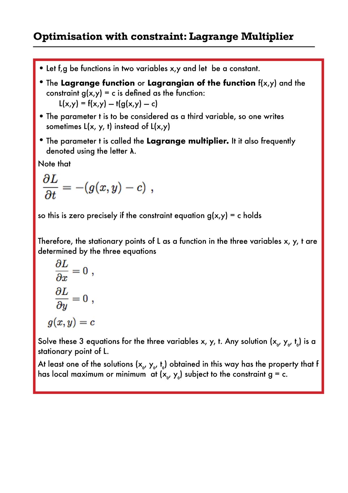 Optimisation With Constraint Lagrange Multiplier Studocu